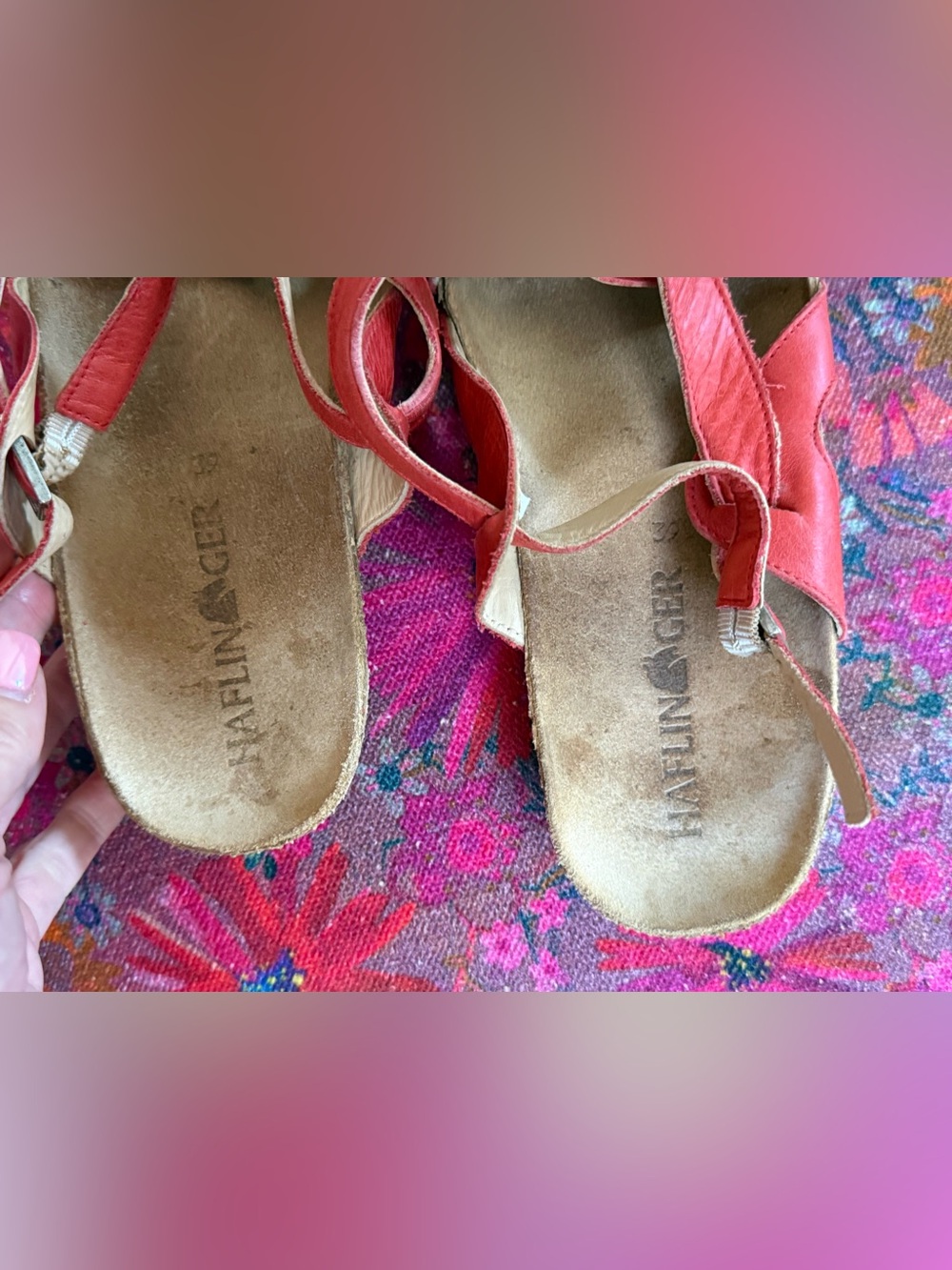 Haflinger Red Leather Crisscross Strappy Sandals - Picture 5 of 10